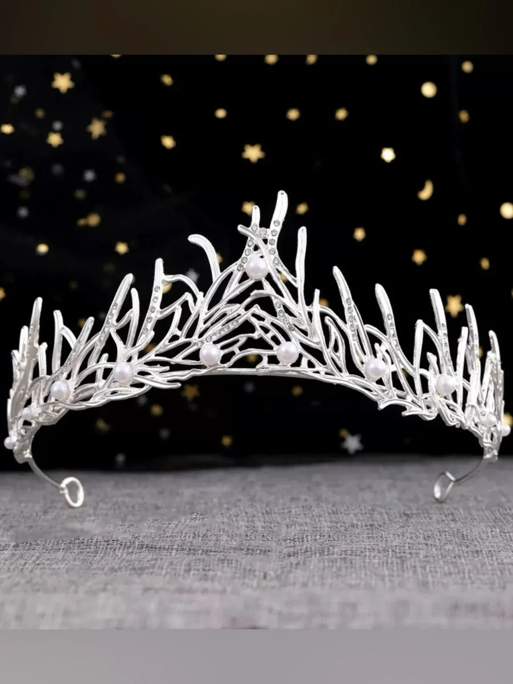 Silver Pearl Branch Tiara Headpiece for Women